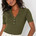 Lulus Favorite Finish Olive Green Ribbed Henley Sweater Top Size Small NWT Photo 0