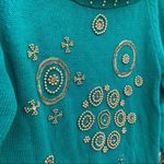 Vintage 90s teal gold art deco beaded cowl neck tunic sweater MEDIUM Green Photo 4