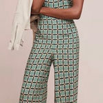 Farm Rio  Honolulu Jumpsuit Wide Leg Floral Border Sleeveless Green XS Photo 0