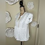 Lucky Brand Embroidered Peasant White, Blue & Yellow Babydoll Blouse Siz… Photo 6