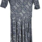 LuLaRoe |  | Blue White Floral Pattern Flowy Knee Length Sleeve Crew Neck Dress Photo 0