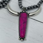 New Pink and Silver Longhorn Pendant on 18” Beaded Navajo Style Chain Photo 7