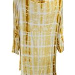 Green Envelope Knit Top Size 1X Yellow White Tie Dye Stretch Photo 2