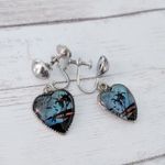 Vintage Screw On Earrings Palm Trees Scene Heart Shape Photo 4
