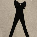 Haute Monde  Jumpsuit Womens Small Black Ribbed Ruffle Cap Sleeve Keyhole Fitted Photo 2