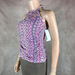 ISLAND ESCAPE Macramé Diamond Print Halter Tankini Top NWT 6 Pink Photo 2