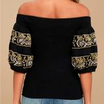 Free People Rock With It Embroidered Off-the-Shoulder Top Black Size Small Photo 6