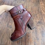 Frye • Patty Riding Bootie brown leather Redwood ankle boot heeled strap buckle Photo 11