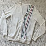 Vintage Rainbow Stripe Design V Neck Long Sleeve Cardigan Beige (Small) classic White Photo 0
