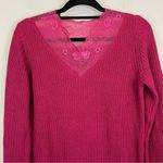 Sundance ‎ Pink V Neck Lace Trim Cotton Blend Pullover Sweater Small Photo 3