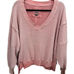 American Eagle Pink Waffle Knit V Neck Top Medium Oversized Seriously Lived In Photo 0