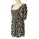 Motel Rocks Motel Daisy Print Mini Dress Smocked Puff Sleeve Square Neck Black Sz M Cottage Photo 2