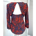 Sandro Designer Abstract Red Blue Cutout Back Blouse Sz 1 = Size US 4 or Small Photo 3