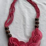 Vintage Estate Pink Wood Bead Seed Statement Necklace Pink Round Light Weight Photo 6
