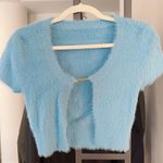 ZARA Blue fuzzy cropped bolero with rhinestone logo, fluffy and cute Size S Photo 6