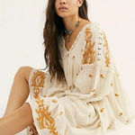 Free People  Lavender Fields Embroidered Trapeze Dress size medium Cream Photo 0