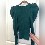 EXPRESS  NWT Stretch Ribbed Emerald Green Sz XXS V-Neck Long Puff Sleeve Sweater Photo 1