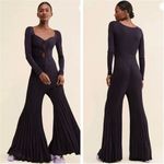 Free People NEW Lady Luck Jumpsuit knit wide leg pleated dark purple, XS Photo 1