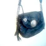 Brighton  black leather cross body bag with silver accents and chains and tassels Photo 5