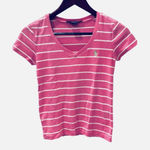 Ralph Lauren Retro  Pastel Pink White Stripe Vneck Top Green Pony S Photo 0