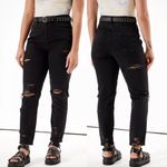 American Eagle Ripped Mom Jean Black High Waisted High Rise Cropped Crop Ankle Photo 1