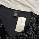 Willi Smith Y2K deadstock vintage Black velour glitter paisley print long sleeve v neck top Photo 1