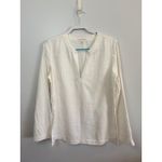 Banana Republic Linen Top Tunic Long Sleeve White Embroidered Trim Womens L Photo 1