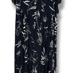 Vintage Floral Dress Rayon Black Leafy Momcore Short Sleeves Back Waist Tie 00s Size 14 Photo 0