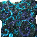 Vintage Lawrence Kazar Beaded silk Sequin Top Turquoise Purple Embellished Party Black Size L Photo 2