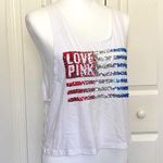 PINK - Victoria's Secret PiNK Victoria’s Secret Patriotic Sequin Bling Sleeveless Tank Top Red White Blue Photo 2