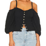 Nation Ltd  ily Smocked Black‎ Knit Top Size XS Open Shoulder Blouse Shirt Photo 0