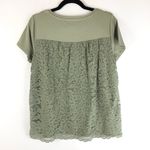 Lands' End  Womens T Shirt Top Lace Back Short Sleeve Pocket Stretch Olive Green S Photo 1