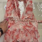 Amanda Uprichard  Silk Floral Pink Dress Size Large Watercolor Romantic Deep V Photo 3