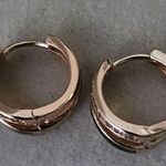 Rose Gold Filled Double Hoop Black Enamel Huggie Earrings Photo 2