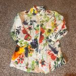 Coldwater Creek  Floral Linen Button‎ Down Shirt XS Colorful Flowers Photo 0
