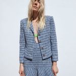 ZARA NEW  JEWEL BUTTON TEXTURED BLAZER‎ BLUE LONG SL Photo 2
