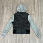 Last Kiss  Y2K Black Leather Hybrid Gray Hooded Zip Moto Jacket Size Medium Photo 7