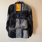 VTG Chico's Design Jacket Black Gray Embroidered Patchwork Art To Wear Size 2 L Size L Photo 3