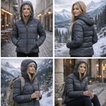 prAna  Women’s Hooded Down Puffer Jacket EUC Gray Size XS   F341 Photo 6