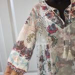 Reba Floral Boho Shift Dress Women’s Size Small Peplum Hem Tassels Sheer Photo 3