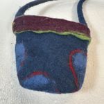 HandMade Wool Coin Purse Handbag Made in Nepal Small Zip Top Blue Purple Flower Photo 4