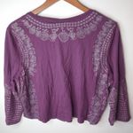 Lucky Brand Lucky L Embroidered Half Sleeve V-Neck Purple Crop Top Photo 1