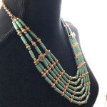 Tribal Collar Necklace with Green Glass Beads with gold tone accent Photo 1