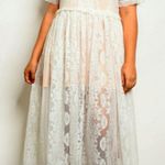 NEW C.O.C NWT Womens Plus 2X Cream Nude Lace Midi Beach Sexy Wedding Dress White Photo 0