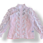 Boston Proper Pink Cutout Lace Button Up Drama Sleeve Shirt Size Small Photo 0