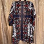 Maurice's  Red Navy Blue White Print Sheer Lightweight Boho Kimono L/XL Photo 1