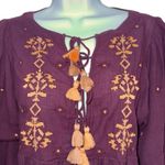 Free People Oversized Plum Top With Peach Embroidery EUC Size Small Photo 2