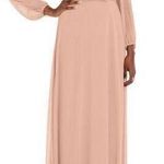 Dessy Collection Puff Sleeve Blouson Overlay Chiffon Maxi Dress in Blush size 14 Pink Photo 0