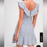 Lulus  Radiant Rosa Light Blue Floral Print Ruffled Mini Dress Size M Photo 2