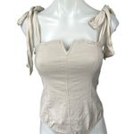 Free People NEW  Lola Beige Sleeveless Tie Strap Square Neck Bodysuit Tank Top S Photo 0